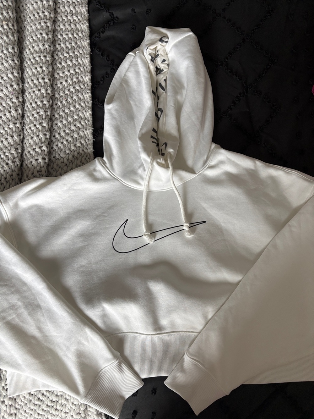 Nike Cropped White Hoodie with Black Swoosh